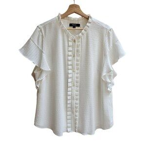 IMNYC Isaac Mizrahi White Ruffle Sleeve Textured Blouse, Size X-Large